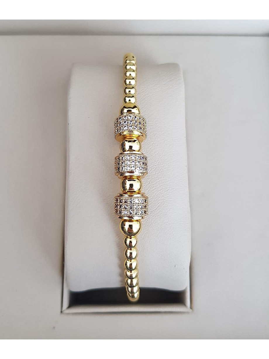 Bratara dama model deosebit cu margele aurii si cercuri cu pietricele stralucitoare