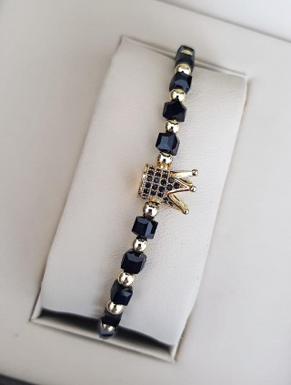 Bratara dama model deosebit cu margele negre si coroana cu pietricele negre 