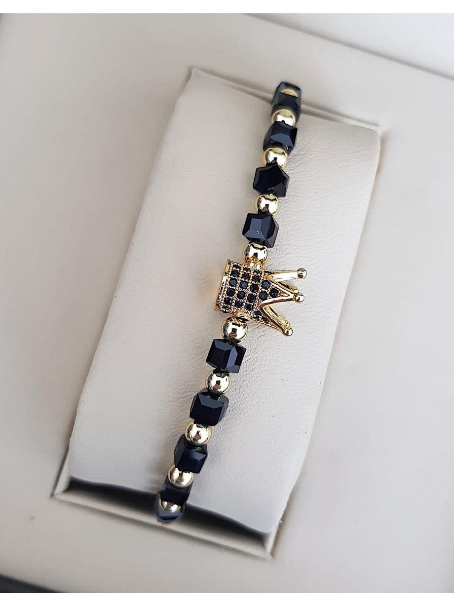 Bratara dama model deosebit cu margele negre si coroana cu pietricele negre 