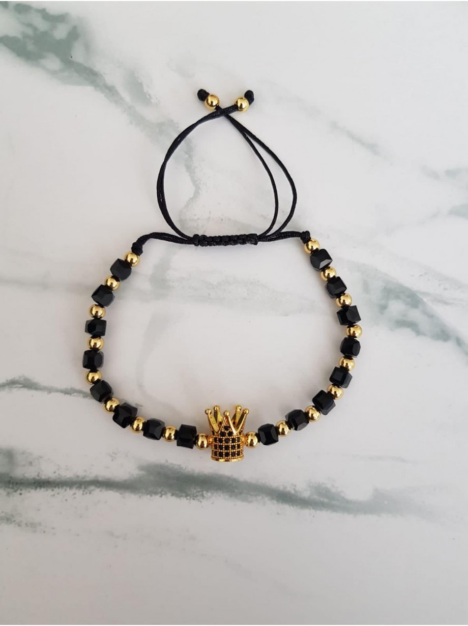 Bratara dama model deosebit cu margele negre si coroana cu pietricele negre 
