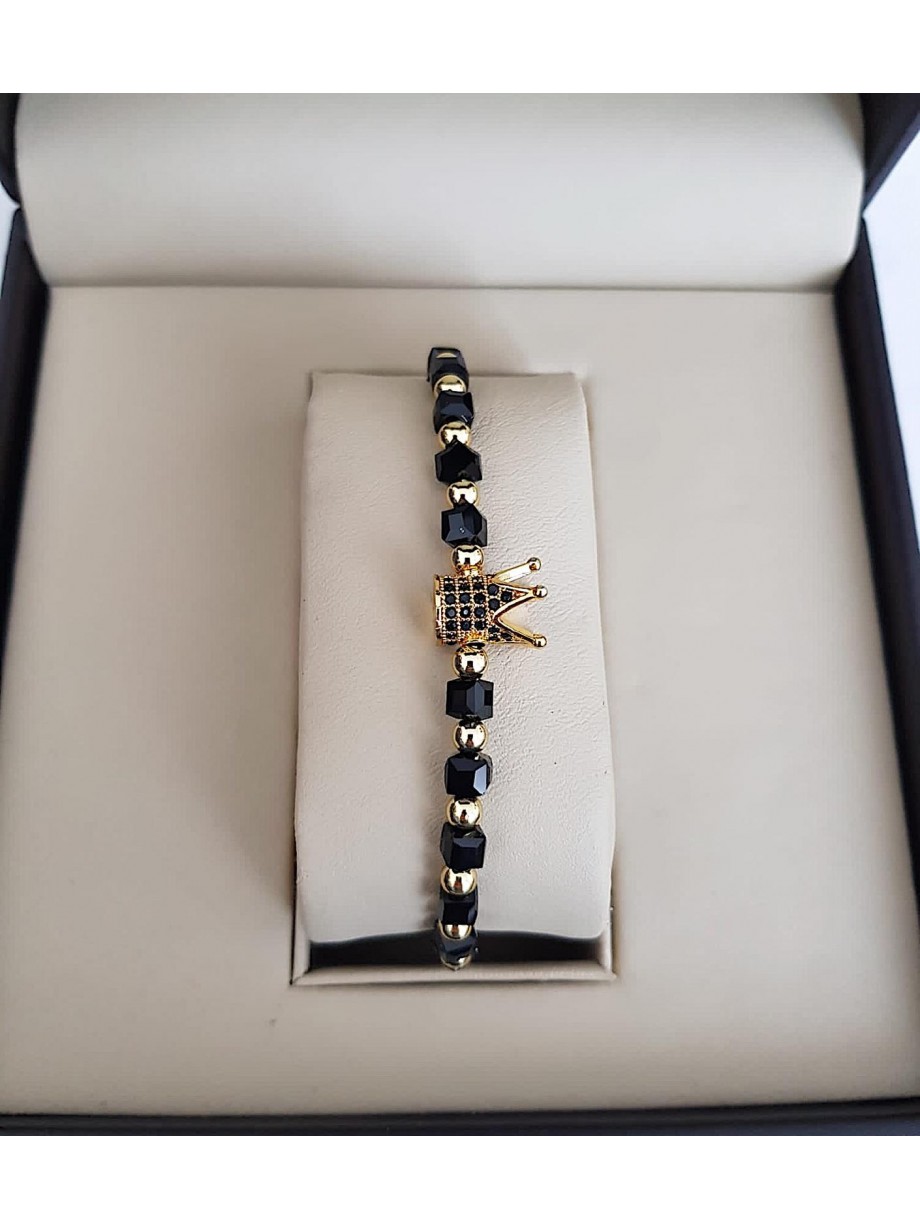 Bratara dama model deosebit cu margele negre si coroana cu pietricele negre 