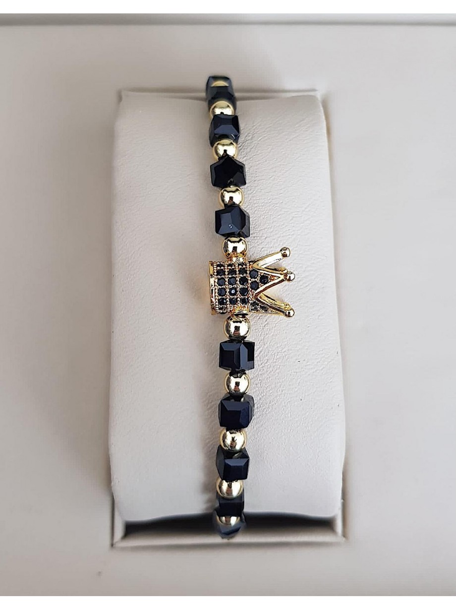 Bratara dama model deosebit cu margele negre si coroana cu pietricele negre 