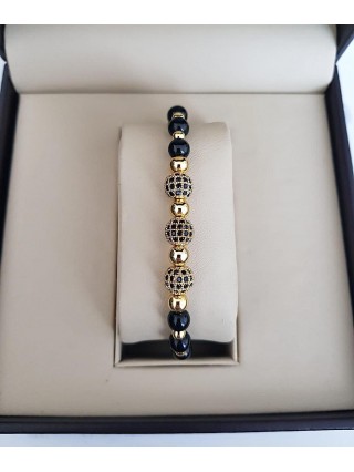 Bratara dama model deosebit cu margele negre si 3 bilute cu pietricele negre 