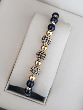 Bratara dama model deosebit cu margele negre si 3 bilute cu pietricele negre 