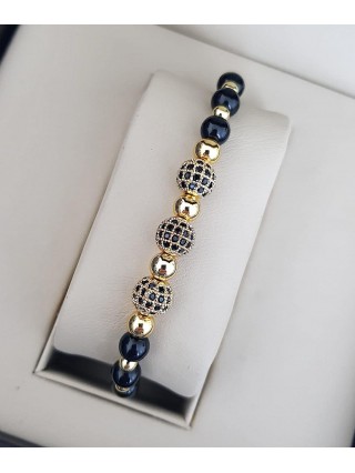 Bratara dama model deosebit cu margele negre si 3 bilute cu pietricele negre 