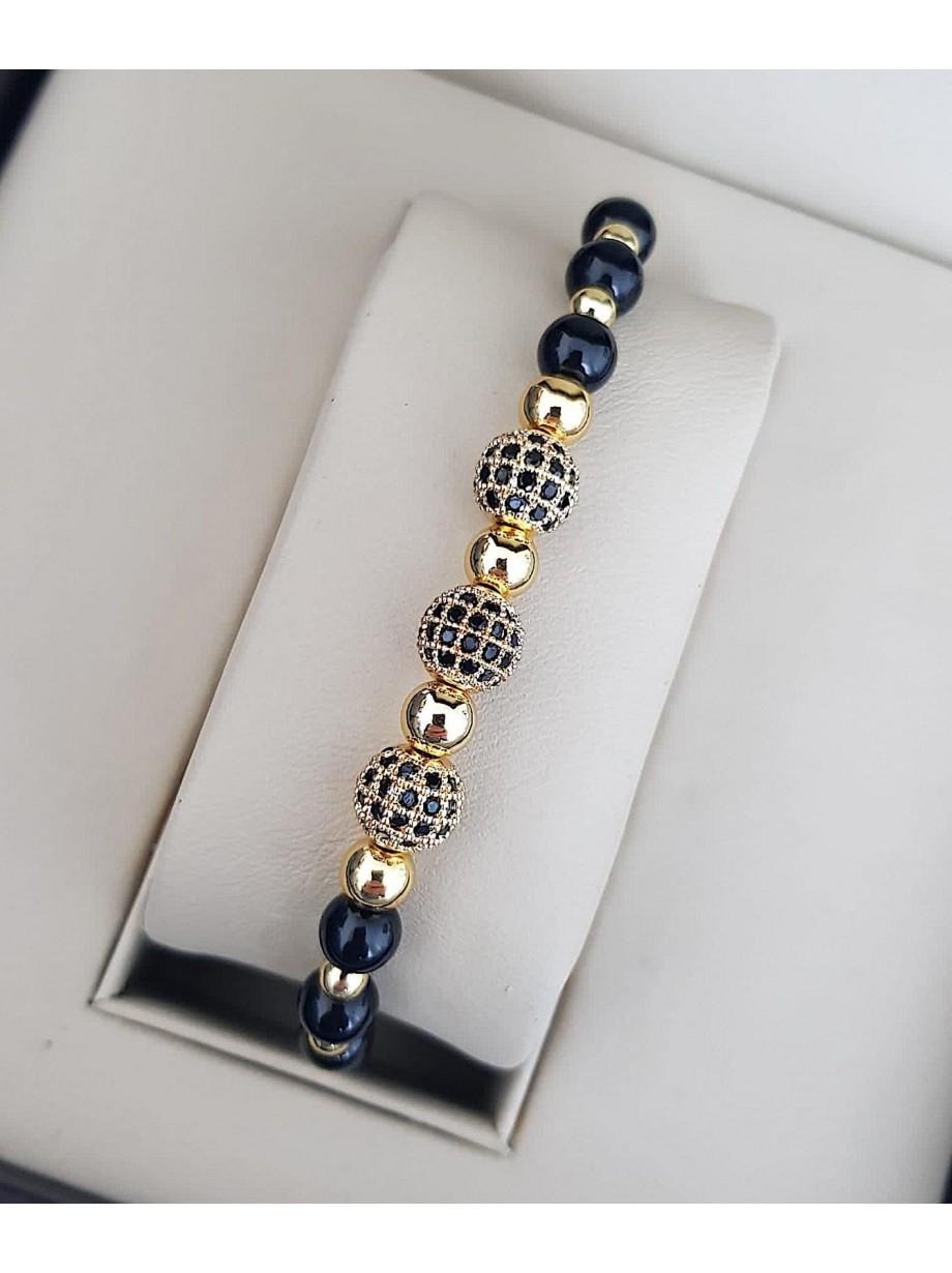 Bratara dama model deosebit cu margele negre si 3 bilute cu pietricele negre 