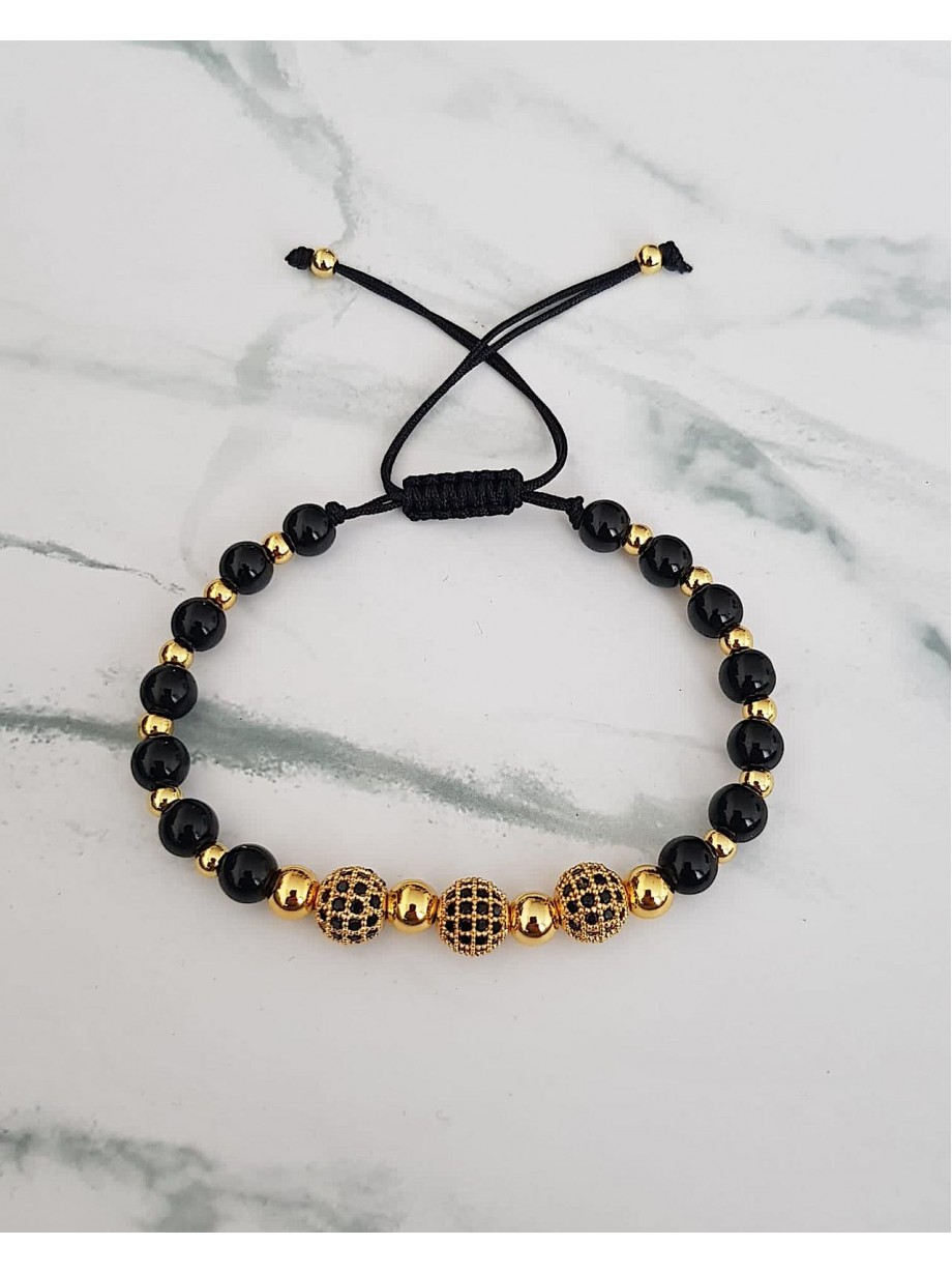 Bratara dama model deosebit cu margele negre si 3 bilute cu pietricele negre 
