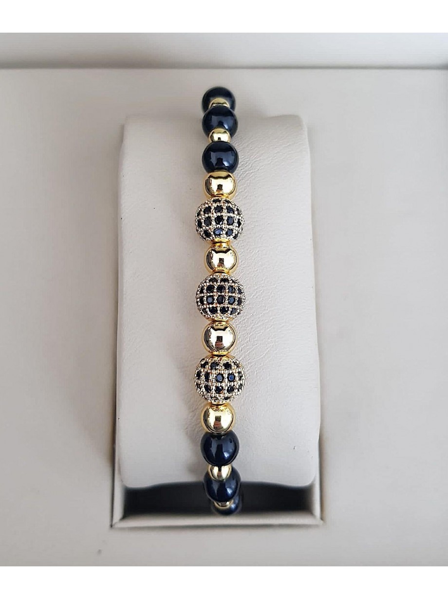 Bratara dama model deosebit cu margele negre si 3 bilute cu pietricele negre 
