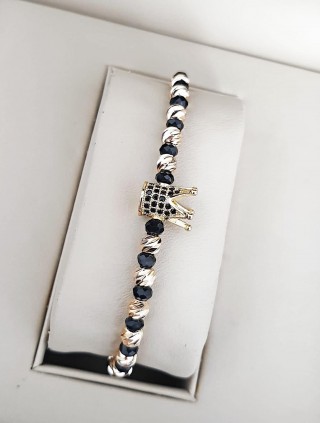 Bratara dama model deosebit cu margele aurii si negre si coroana cu petricele negre