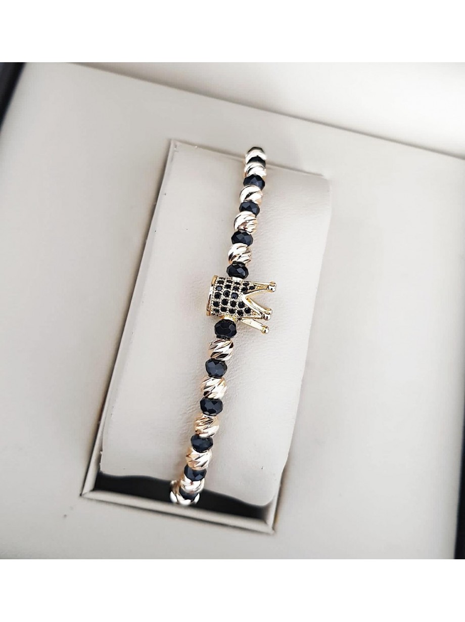 Bratara dama model deosebit cu margele aurii si negre si coroana cu petricele negre