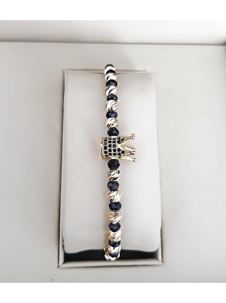 Bratara dama model deosebit cu margele aurii si negre si coroana cu petricele negre