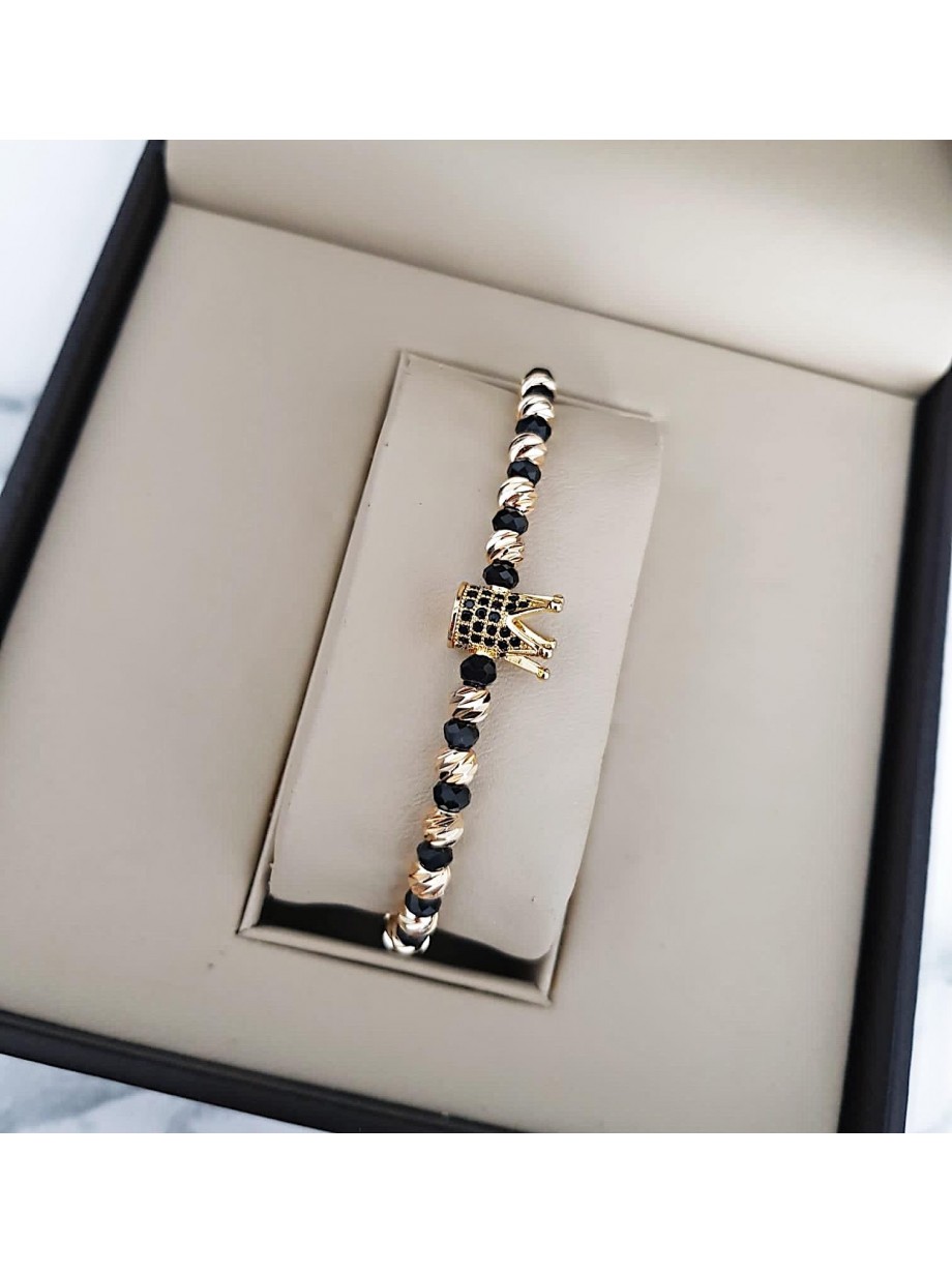 Bratara dama model deosebit cu margele aurii si negre si coroana cu petricele negre