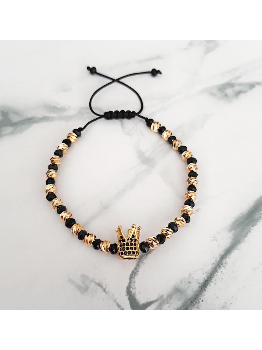 Bratara dama model deosebit cu margele aurii si negre si coroana cu petricele negre