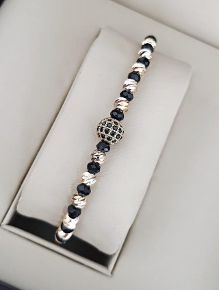 Bratara dama model deosebit cu margele aurii si negre  si biluta cu pietricele negre