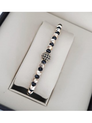 Bratara dama model deosebit cu margele aurii si negre  si biluta cu pietricele negre