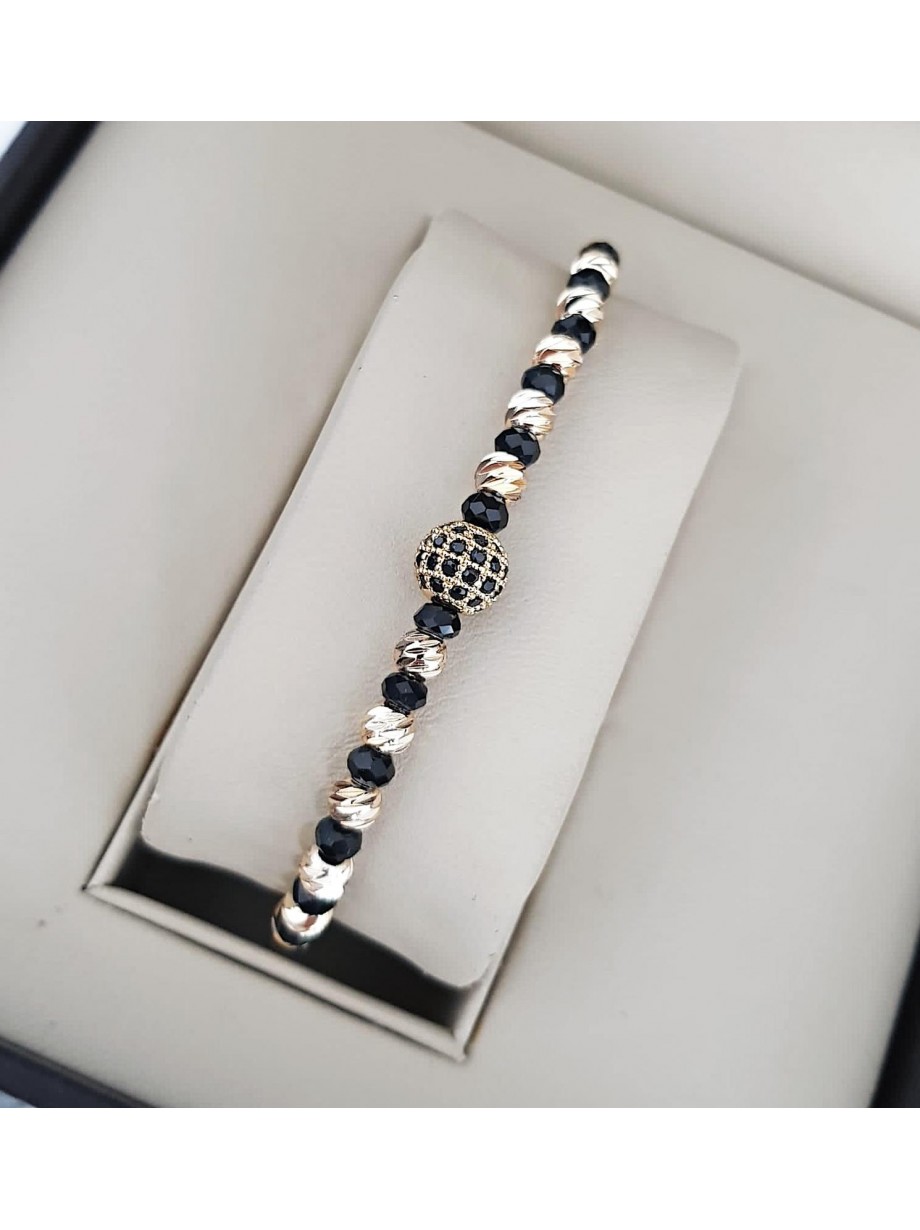 Bratara dama model deosebit cu margele aurii si negre  si biluta cu pietricele negre