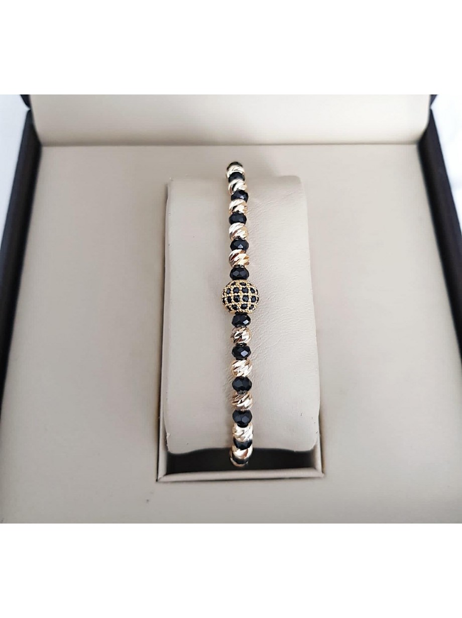 Bratara dama model deosebit cu margele aurii si negre  si biluta cu pietricele negre