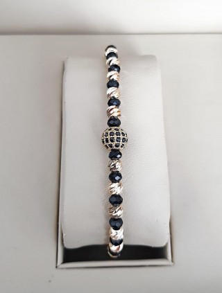 Bratara dama model deosebit cu margele aurii si negre  si biluta cu pietricele negre