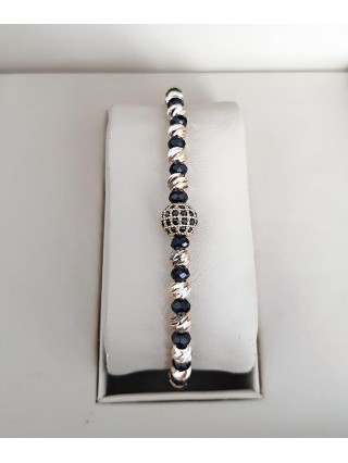 Bratara dama model deosebit cu margele aurii si negre  si biluta cu pietricele negre