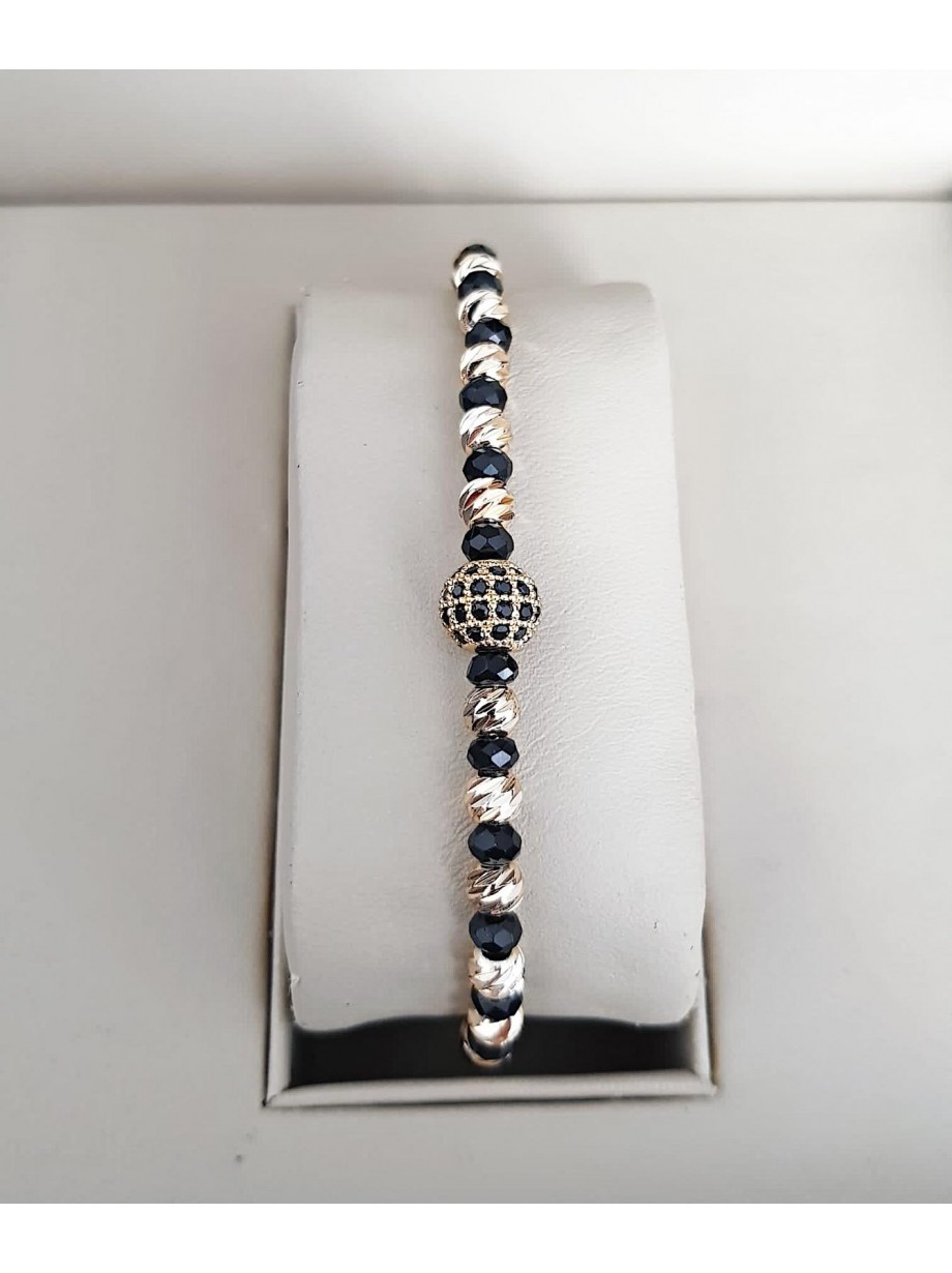 Bratara dama model deosebit cu margele aurii si negre  si biluta cu pietricele negre