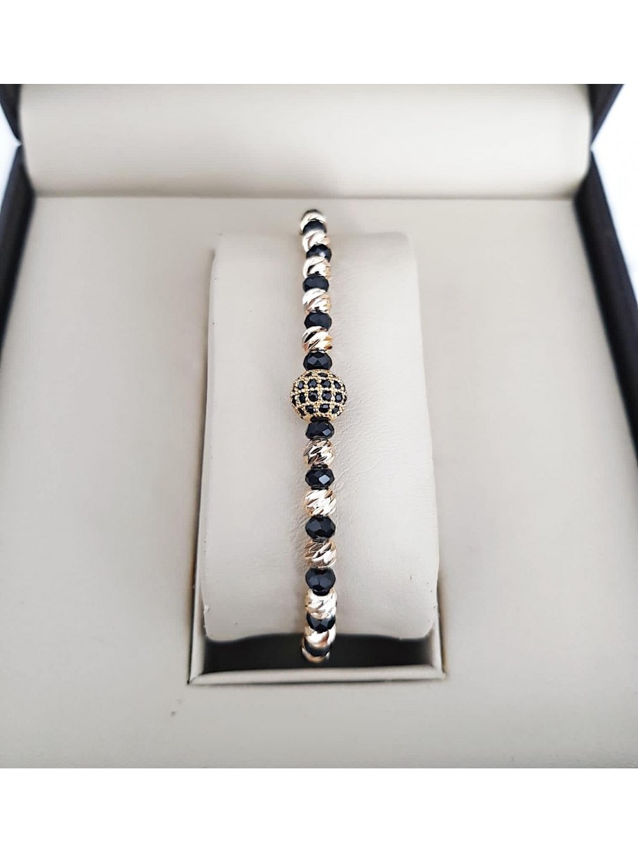 Bratara dama model deosebit cu margele aurii si negre  si biluta cu pietricele negre