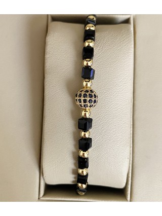 Bratara dama model deosebit cu margele negre si biluta cu pietricele negre