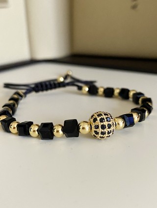 Bratara dama model deosebit cu margele negre si biluta cu pietricele negre