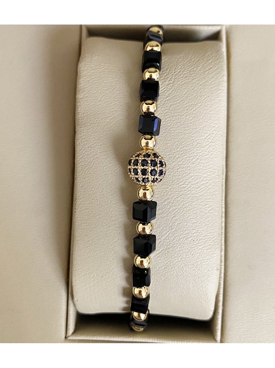 Bratara dama model deosebit cu margele negre si biluta cu pietricele negre