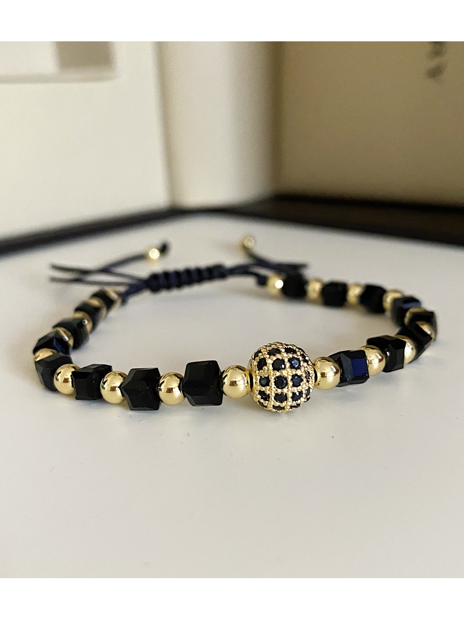 Bratara dama model deosebit cu margele negre si biluta cu pietricele negre