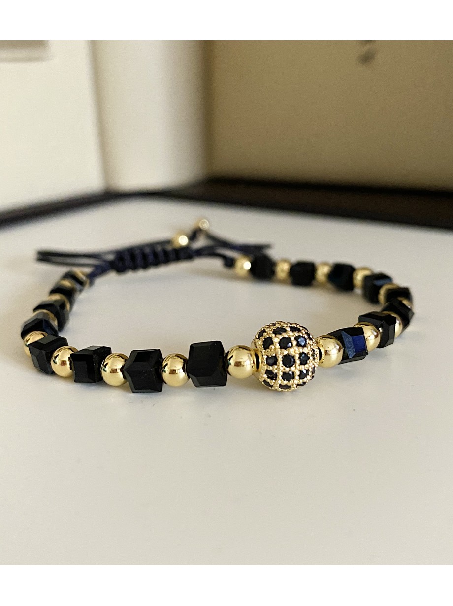 Bratara dama model deosebit cu margele negre si biluta cu pietricele negre