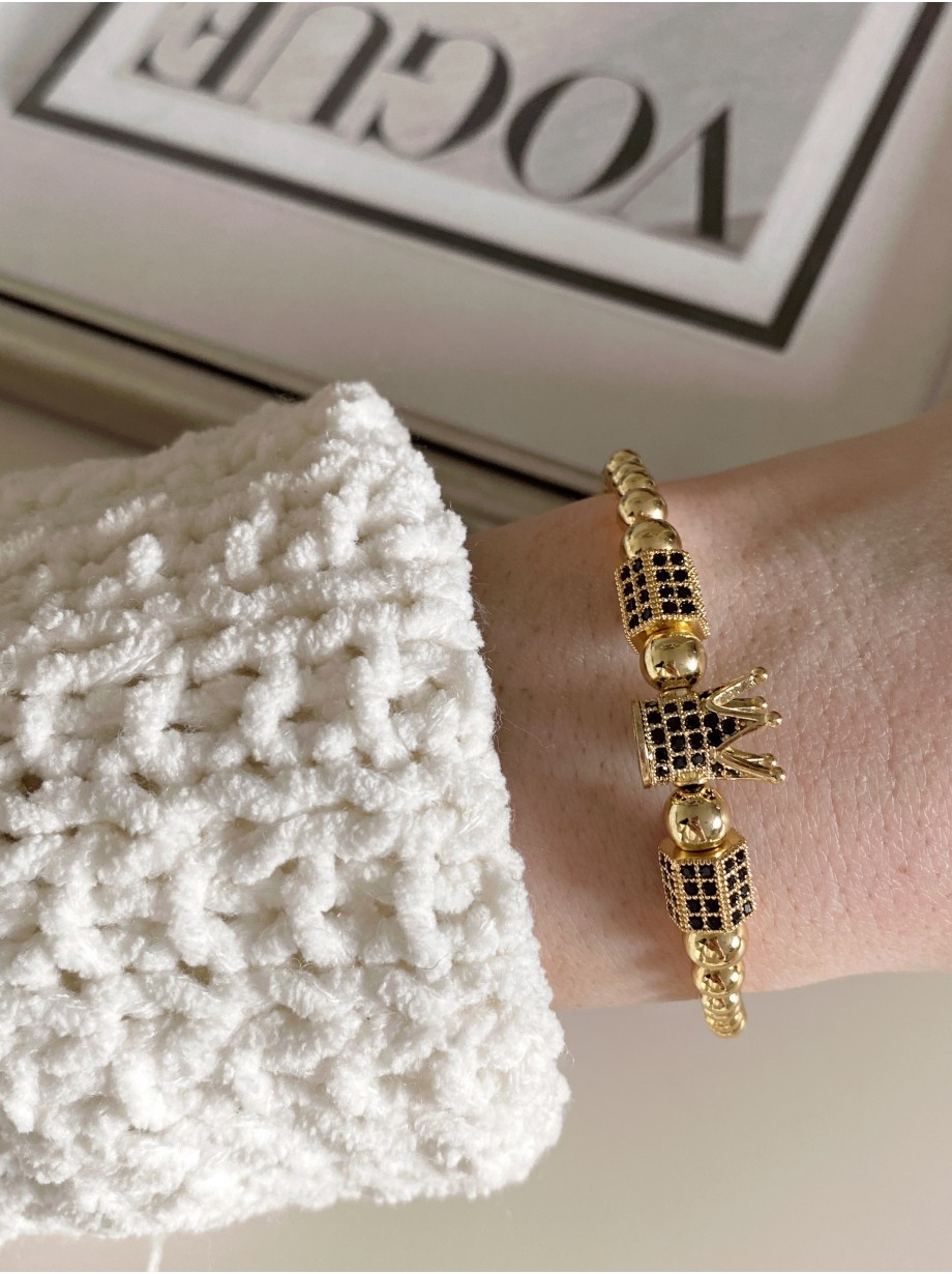 Bratara dama model deosebit cu margele aurii si coroana cu pietricele stralucitoare