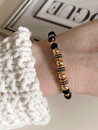 Bratara dama model deosebit cu margele negre si 3 cercuri cu pietricele negre