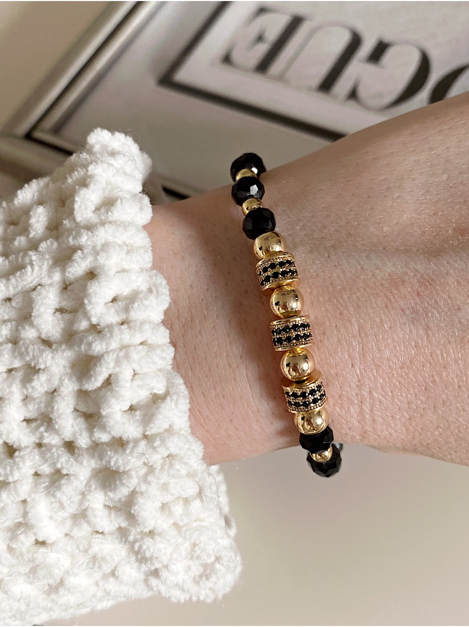 Bratara dama model deosebit cu margele negre si 3 cercuri cu pietricele negre