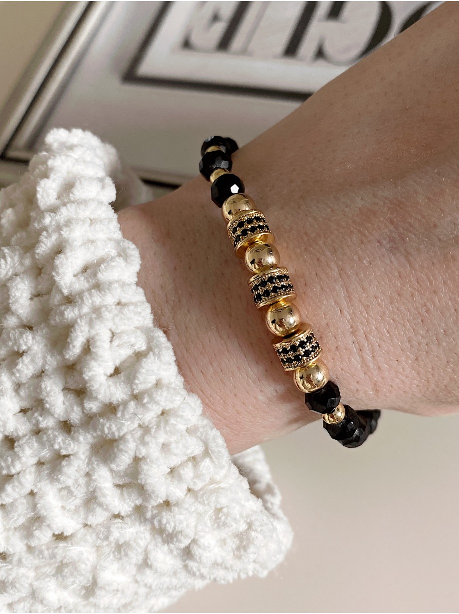 Bratara dama model deosebit cu margele negre si 3 cercuri cu pietricele negre