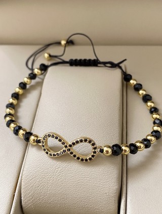 Bratara dama model deosebit cu margele negre si infinit cu pietricele stralucitoare