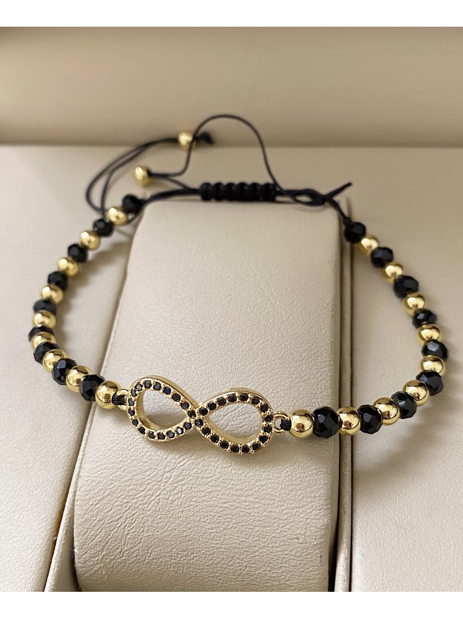 Bratara dama model deosebit cu margele negre si infinit cu pietricele stralucitoare