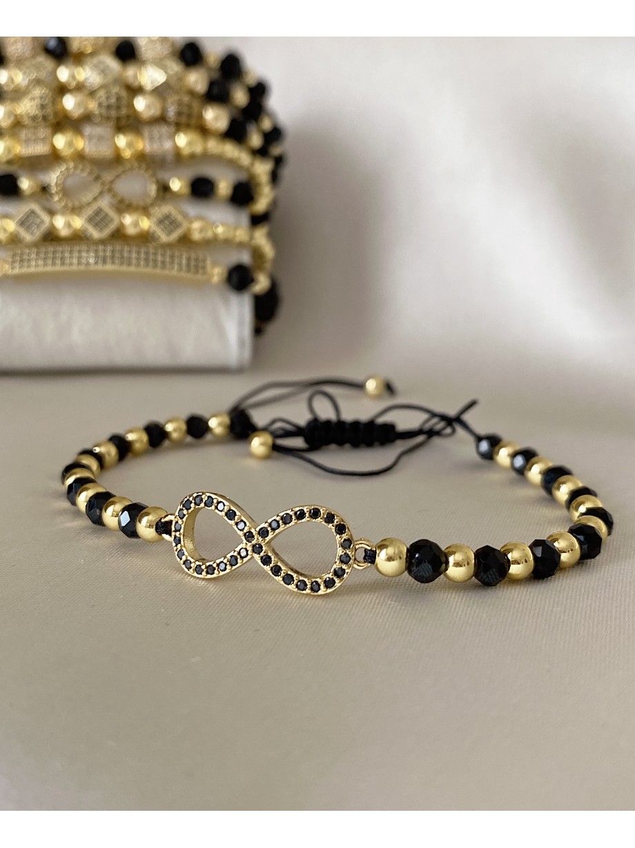 Bratara dama model deosebit cu margele negre si infinit cu pietricele stralucitoare