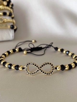 Bratara dama model deosebit cu margele negre si infinit cu pietricele stralucitoare