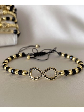 Bratara dama model deosebit cu margele negre si infinit cu pietricele stralucitoare