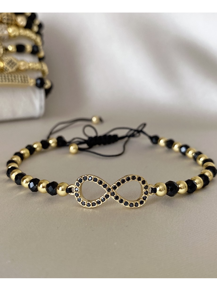 Bratara dama model deosebit cu margele negre si infinit cu pietricele stralucitoare