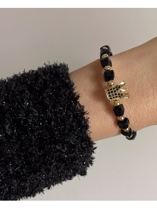 Bratara dama model deosebit cu margele negre si coroana cu pietricele negre