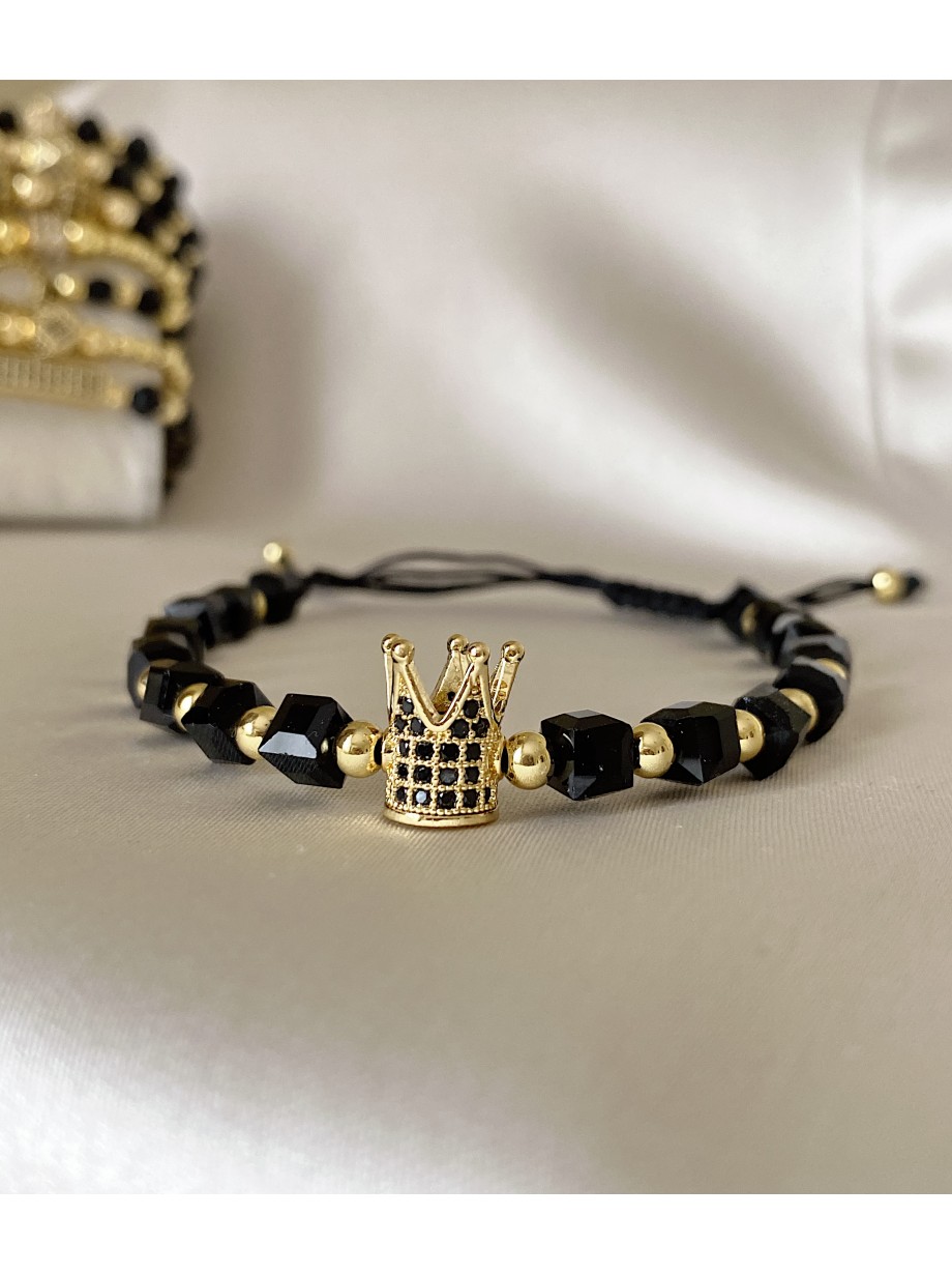 Bratara dama model deosebit cu margele negre si coroana cu pietricele negre