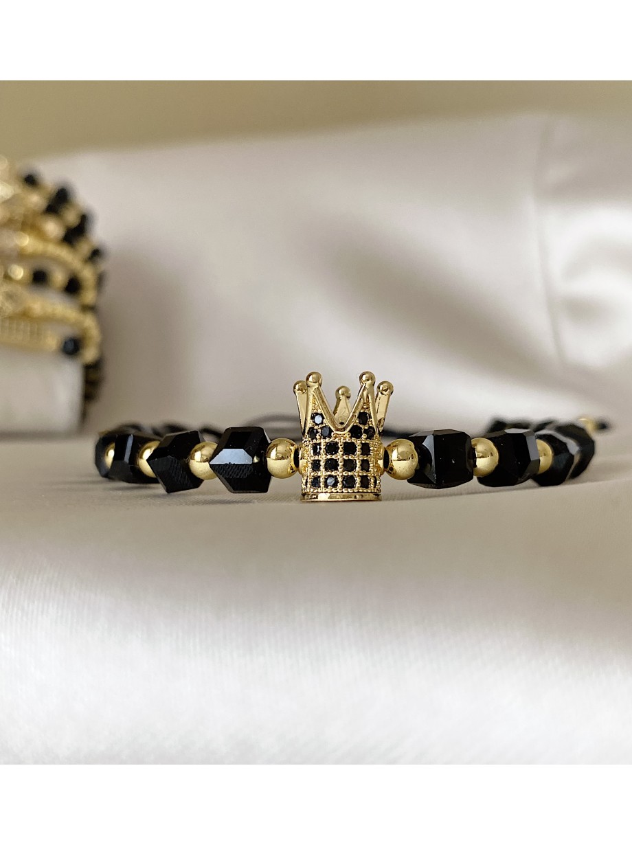 Bratara dama model deosebit cu margele negre si coroana cu pietricele negre
