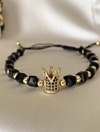 Bratara dama model deosebit cu margele negre si coroana cu pietricele negre