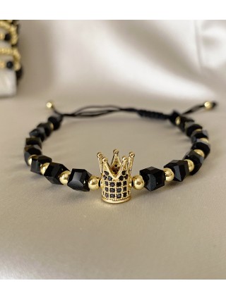 Bratara dama model deosebit cu margele negre si coroana cu pietricele negre