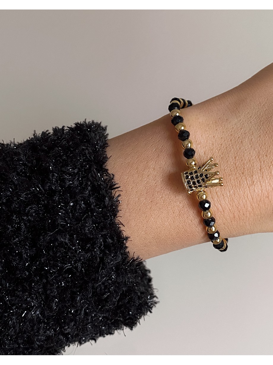 Bratara dama model deosebit cu margele negre si coroana cu pietricele negre