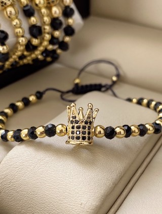 Bratara dama model deosebit cu margele negre si coroana cu pietricele negre