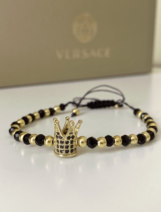 Bratara dama model deosebit cu margele negre si coroana cu pietricele negre