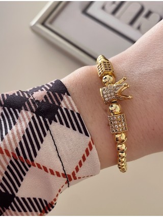 Bratara dama model deosebit cu margele aurii si coroana cu pietricele stralucitoare