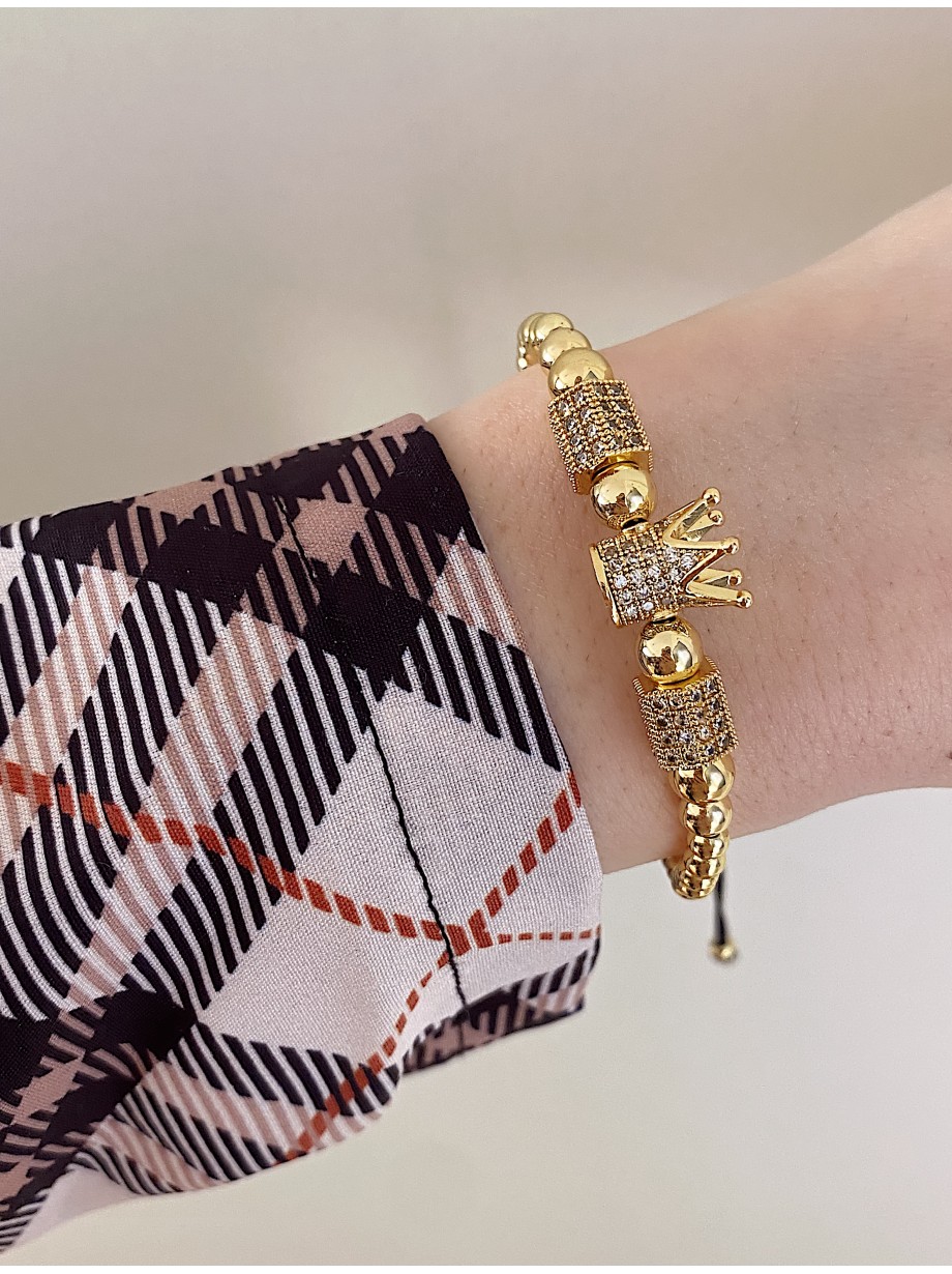 Bratara dama model deosebit cu margele aurii si coroana cu pietricele stralucitoare